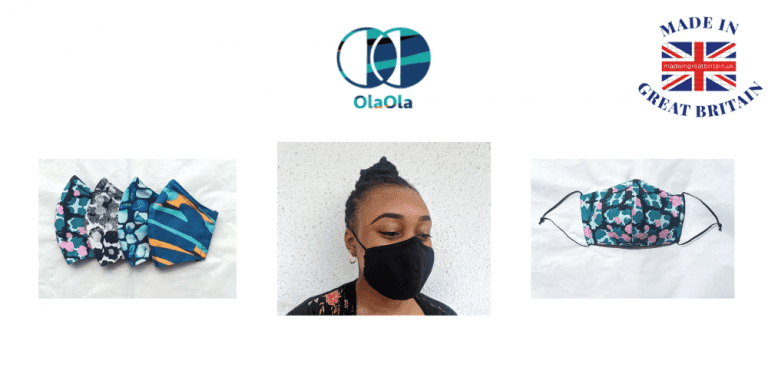 ola ola, british made face masks, uk made face masks, black woman wearing a face mask