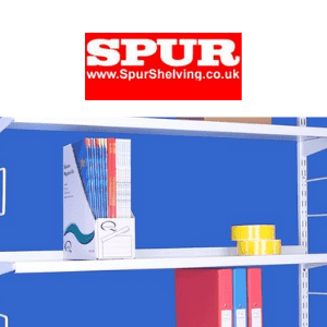 uk diy, spur shelving, aluminium white home office shelves with files stacked, made in britain