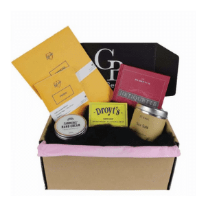 gift box for her containing hand cream and british made products, british gifts for her, valentines day gifts for women, valentines day gifts for women