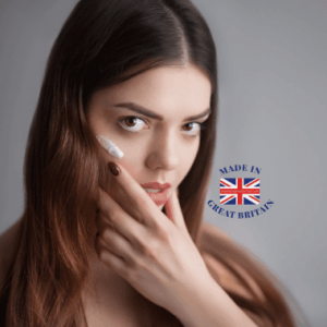 beauty and skincare category, woman applying british made face cream,