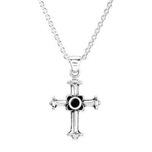 whitby jet cathedral cross pendant victorian silver chain