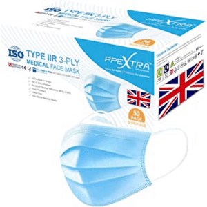 made in uk 3 ply disposable face masks blue