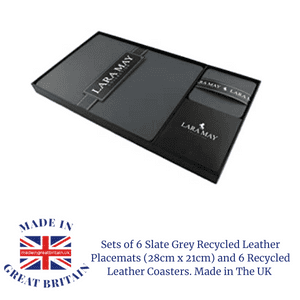 lara may recycled leather place matts and coasters made in uk