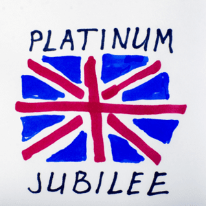 hand drawn platinum jubulee union jack flag and text