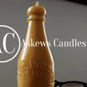 askew candles, unique bottle shaped beeswax candles, made in britain hand poured candles