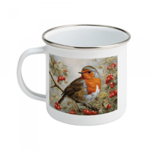 British wildlife Robin Redbreast enamel mug printed gift