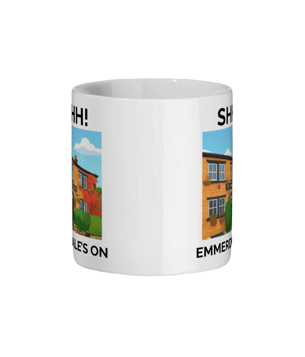 emmerdale mug, emmerdale woolpack mug, shh emmerdale's on, funny emmerdale mug, emmerdale mug gift