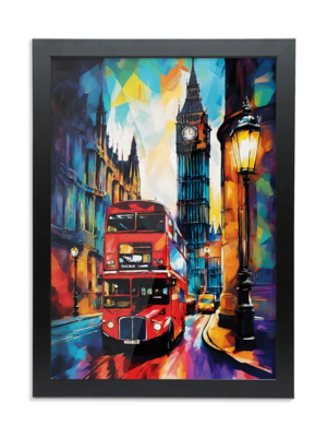 London wall art print, London bus on street framed print