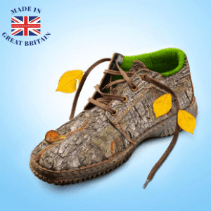 best british vegan shoe brands, eco friendly shoe with leaves attached. Made in Great Britain
