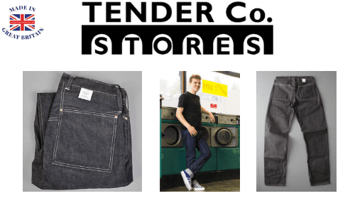 young man in a laundrette wearing tender co stores denim jeans that are made in england