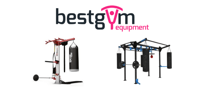 best gym equipment logo with weight frames and boxing bags, british made gym equipment bu octagon and exigo and watson