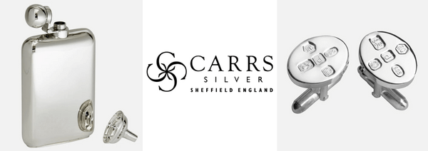 carrs of sheffiled, silver cufflinks, silver hipflask, made in great britain