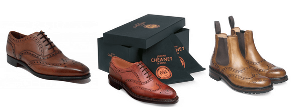 uk mens shoe brands category image showing joseph cheaney brogue shoes brown and black style,joseph cheaney and sons luxury men's shoes made in england, men's brown brogue leather shoes in luxury gift box by cheaney