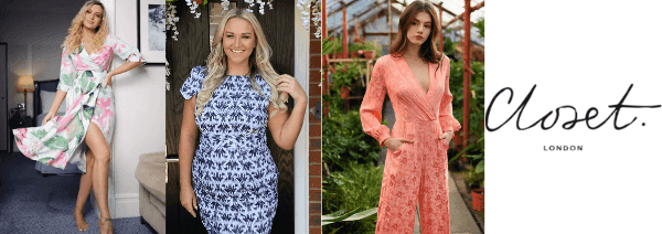 closet london models wearing summer dresses, closet curve, british made women's clothing brand