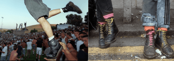 man wearing dr martens at music festival, man and woman punk wearing dr marten boots