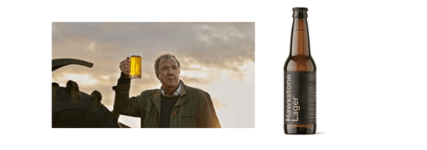 jeremy clarkson holding up a pint of hawkstone beer lager on his farm, Hawkstone Lager