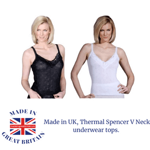 itronik made in uk thermal spencer v neck t shirt underwear in black and white, british made womens clothing