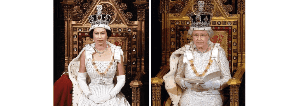 queen in 1953 and queen 70 years on throne images photos
