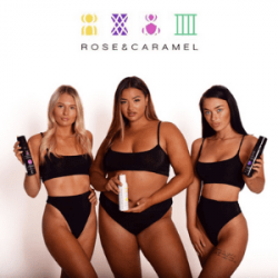 rose and caramel natural self tan and tanning products made in uk, tanned women of various body sizes