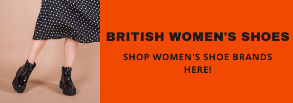 british made women's shoes, british womens's shoes, woman wearing black boots and polka dot dress, british business directory, british clothing brands, british business directory